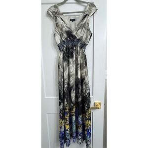 Sienna Rose Womens Abstract Floral Smocked Empire Waist Maxi Dress Grey Purple M